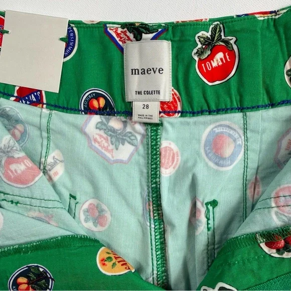 Anthropologie Maeve Colette Fruit Print Cropped Wide Leg Pants Green Size 28 NWT - Picture 12 of 15